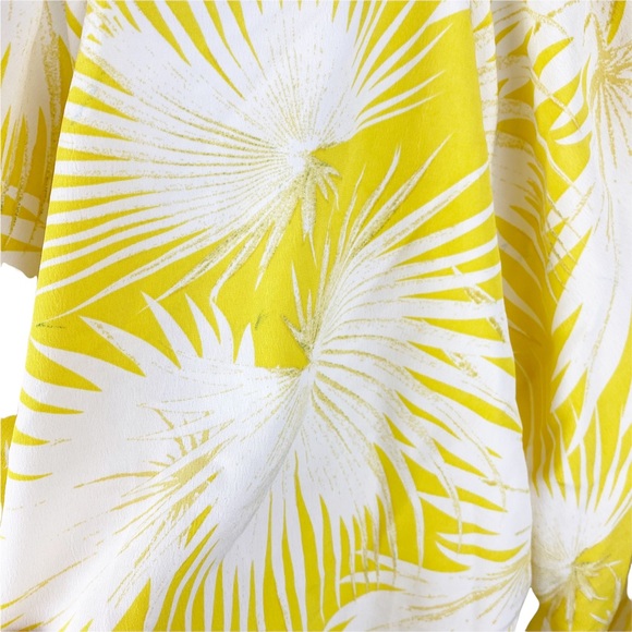 ASOS Yellow Palm Print Plunge Kimono Top V Neck Wrap Puffy Sleeve Blouse Size 2 - Picture 10 of 11
